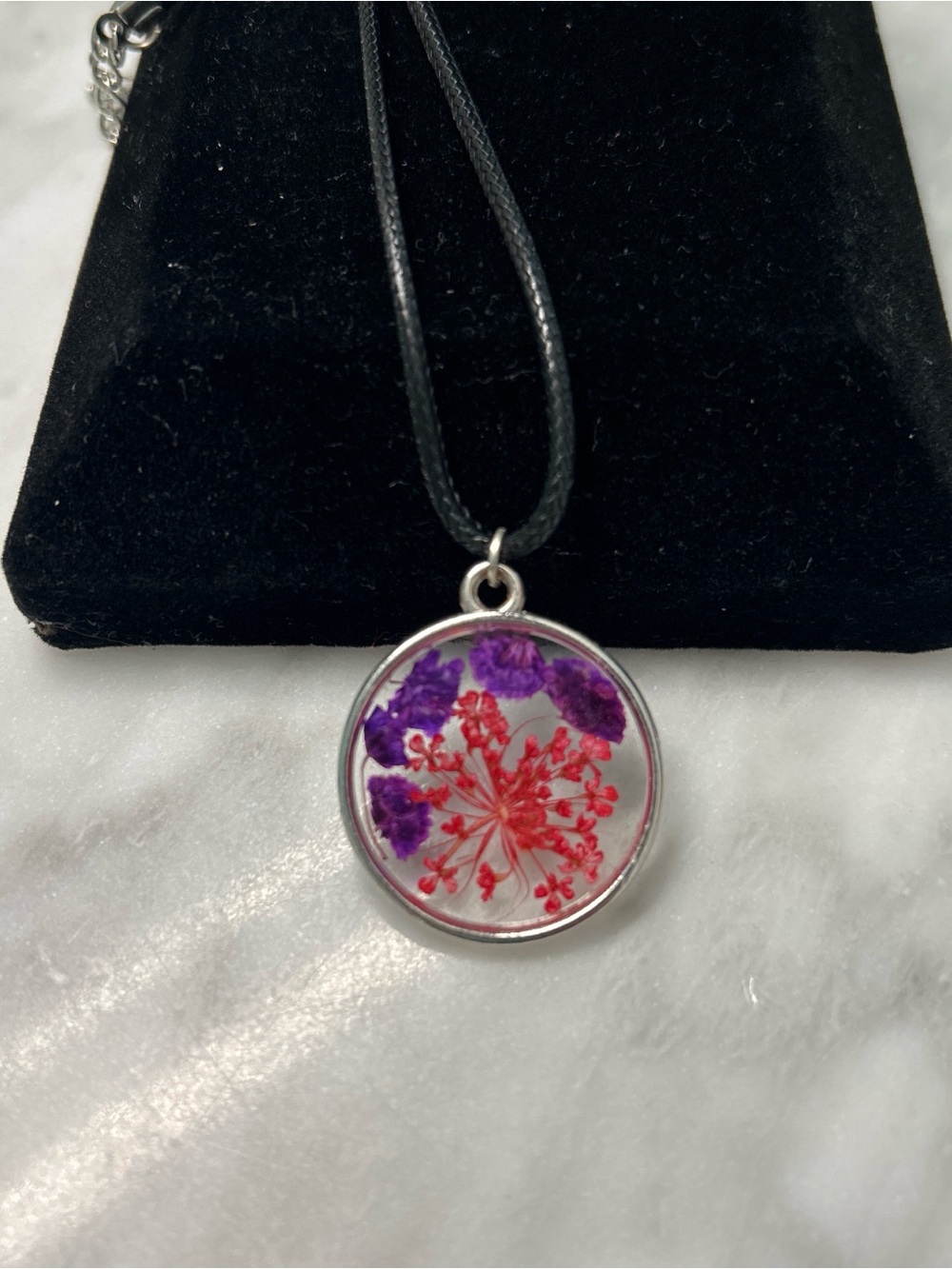 Handcrafted Purple & Red Floral Resin Pendant Necklace - Women Jewelry